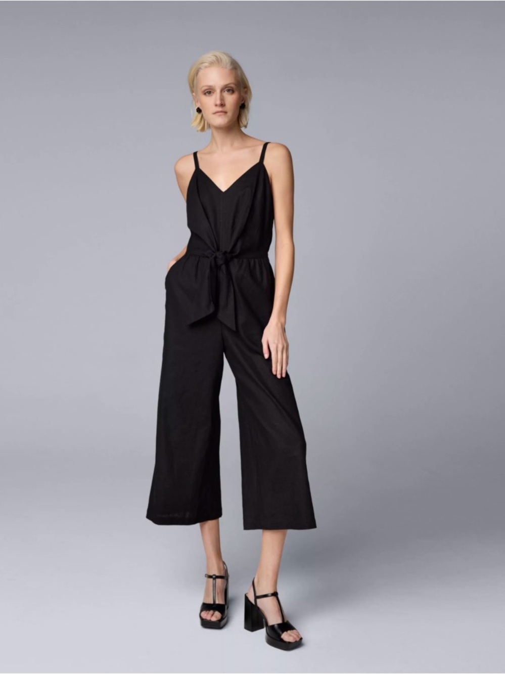 Simply Vera Vera Wang Black Spaghetti-Strap Wide-Leg Jumpsuit with Tie Waist